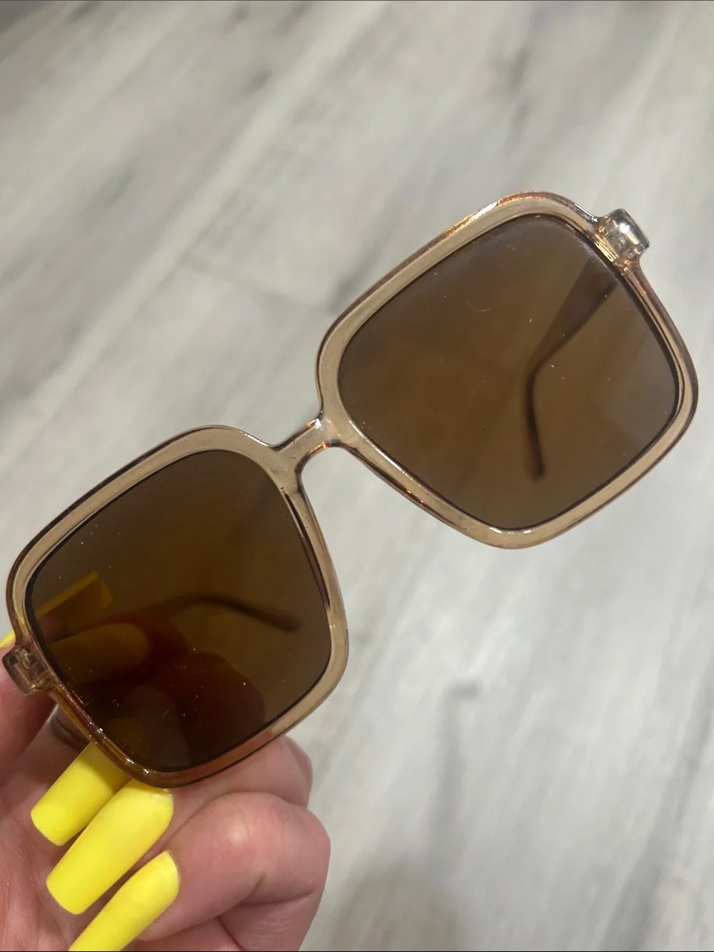 Girls Retro Rectangular Amber Tan Sunglasses